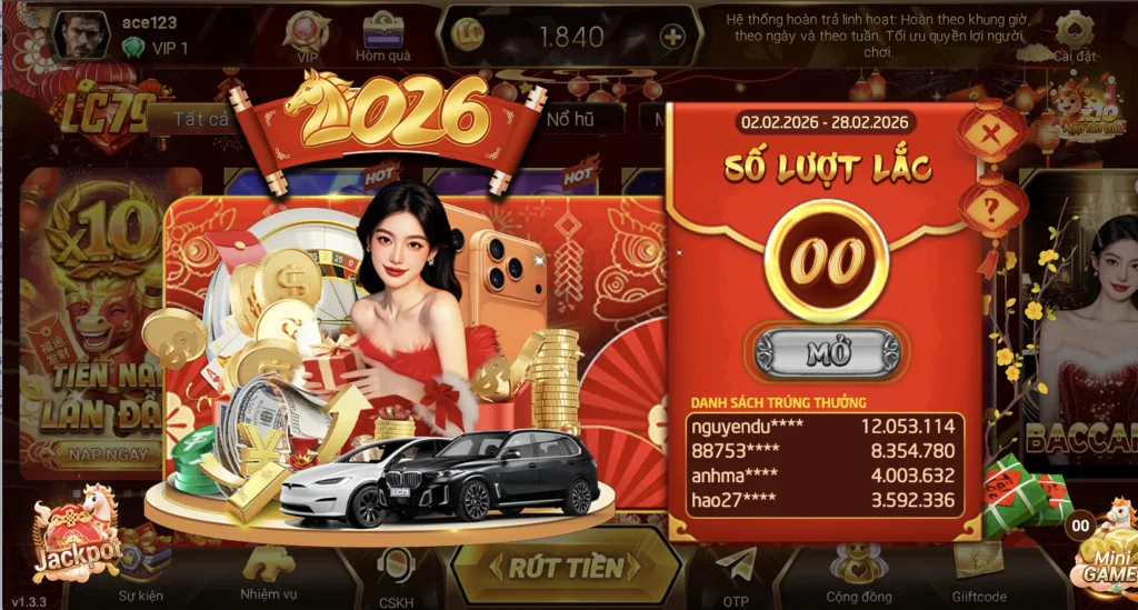 Thể lệ sự kiện Lắc Xì 2026 tại LC79: 1 VIP Point = 1 lần mở lì xì, diễn ra 02/02–28/02/2026