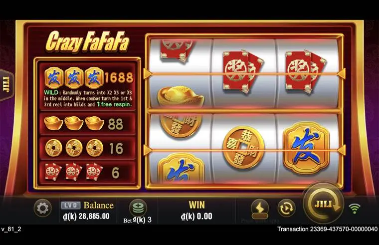 Ảnh giao diện chính game Crazy FaFaFa (slot JILI) chơi tại LC79